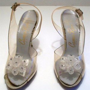 Slingback SHOES VINTAGE 1950's Clear Lucite Heel